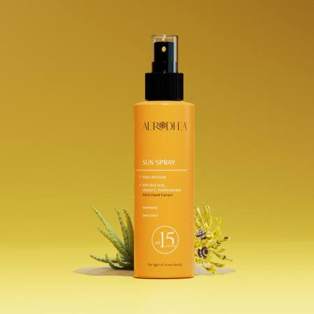 Aurodhea Spray Solaire SPF15 - 150 ml | Enrichi en Hamamélis, Aloe Vera, Panthénol et Vitamine E