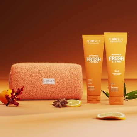 Aurodhea Coffret « Fresh Citrus » - Gommage & Crème Corps avec HYDRACORE™ + Trousse Teddy